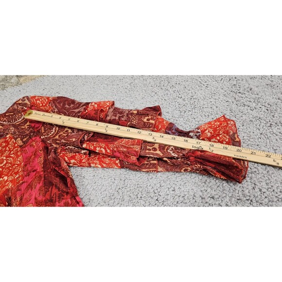 Frye Womens Tunic Top Patchwork Ruffled Long Sleeve Chiffon Peasant Boho Large - Picture 15 of 16